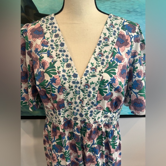 Boden Contrast Print V Neck Dress Size 12 - Picture 5 of 12